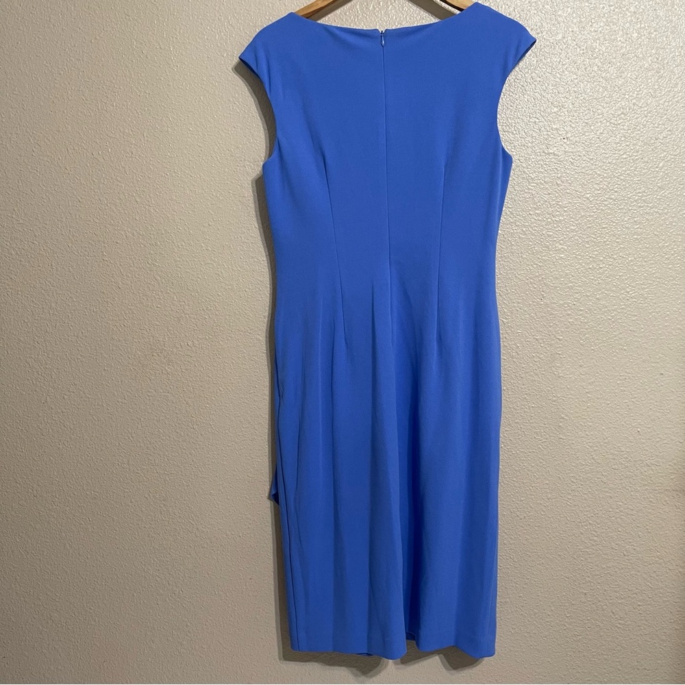 Adrianna Papell V-Neck Cap Sleeve‎ Cascading Ruffle Side Drape Sheath Dress - Picture 4 of 16